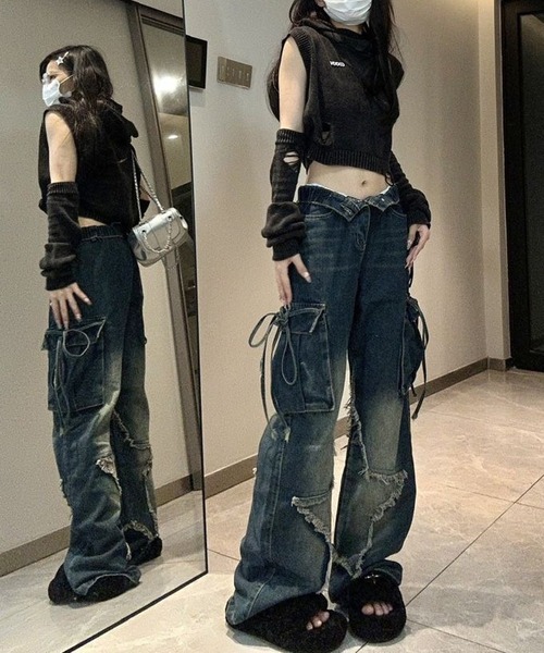 「WESTSEA」 カーゴパンツ M ブルー レディース_画像6