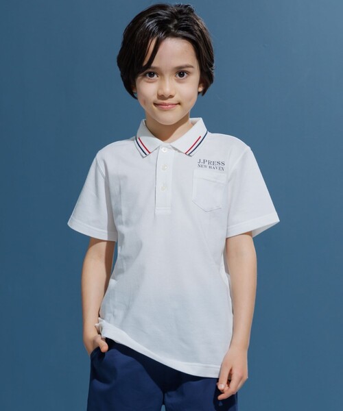 J.PRESS紺ジャケット150.Poloパンツ140.白シャツ150セット J.PRESS（J.プレス） ポロシャツ 「140-170cm」ダブルライン カラー