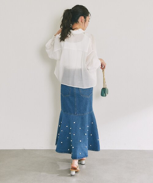 ブラウス シャツ ストライプシアークロップドシャツ レディースの画像