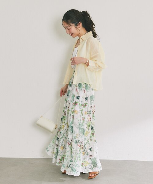 ブラウス シャツ ストライプシアークロップドシャツ レディースの画像