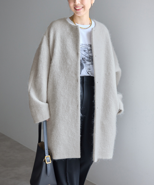 Spick & Span ロングコート シャギーコクーンコート サイズ38 Spick＆Span（スピック アンド スパン） ノーカラーコート コート ノー