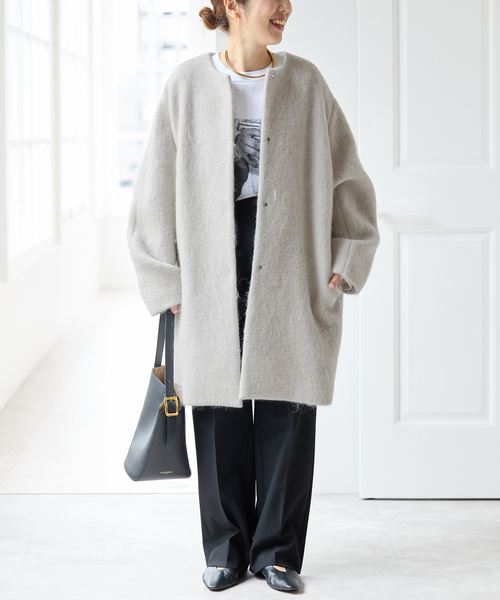 Spick & Span ロングコート シャギーコクーンコート サイズ38 Spick＆Span（スピック アンド スパン） ノーカラーコート コート ノー