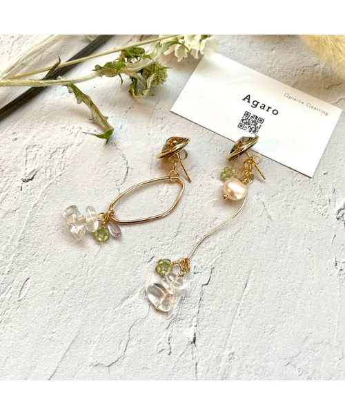 ピアス Agaro 8月誕生石 ペリドットとクリスタルと淡水パールのピアス Ma Zozotown Yahoo 店 通販 Yahoo ショッピング
