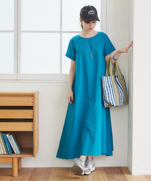 あみママ　美品⭐︎SHIPS any コットン　マキシテント　ワンピース セール】SHIPS any:〈洗濯機可能〉コットン オックス タック フリル