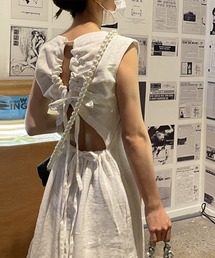 ワンピース 夏 バックオープンリボンノースリーブワンピース 