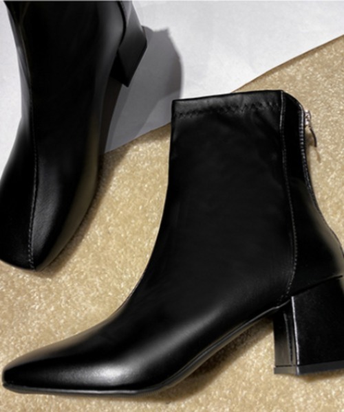 美品 Purpred ラムレザー 黒 【24】 バックジップ ショートブーツ ブーツ バックジップ ショートブーツ レディース : ZOZOTOWN Yahoo!店