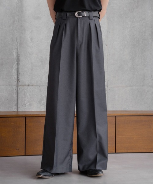 SINSS スラックス Center press two tuck wide straight slacks