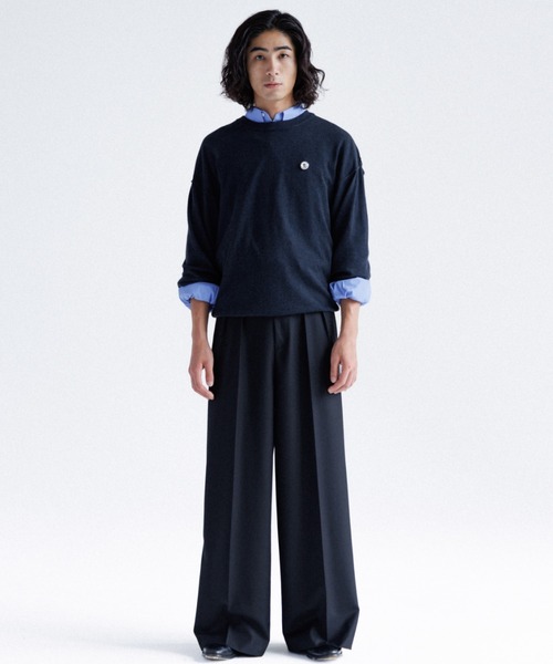 SINSS スラックス Center press two tuck wide straight slacks