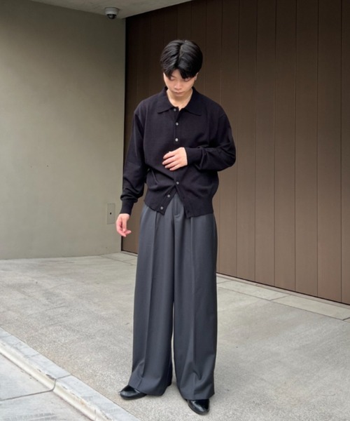 SINSS 2タックワイドストレートストライプスラックス/チャコール/Lサイズ SINSS スラックス Two tuck wide straight stripe slacks / 2
