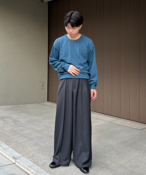 SINSS スラックス Center press two tuck wide straight slacks