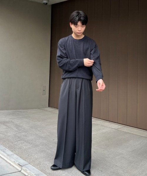 SINSS スラックス Center press two tuck wide straight slacks