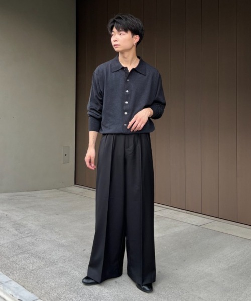 SINSS スラックス Center press two tuck wide straight slacks