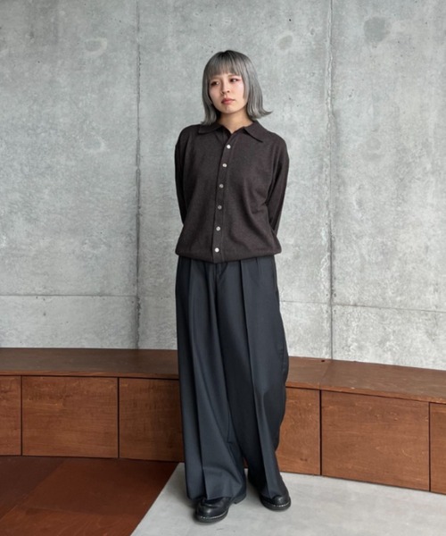 SINSS スラックス Center press two tuck wide straight slacks