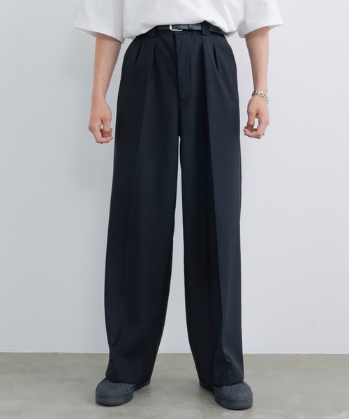 スラックス HUECLOSET Two Tuck Wide Slacks SE124 SINSS スラックス Center press two tuck wide straight slacks