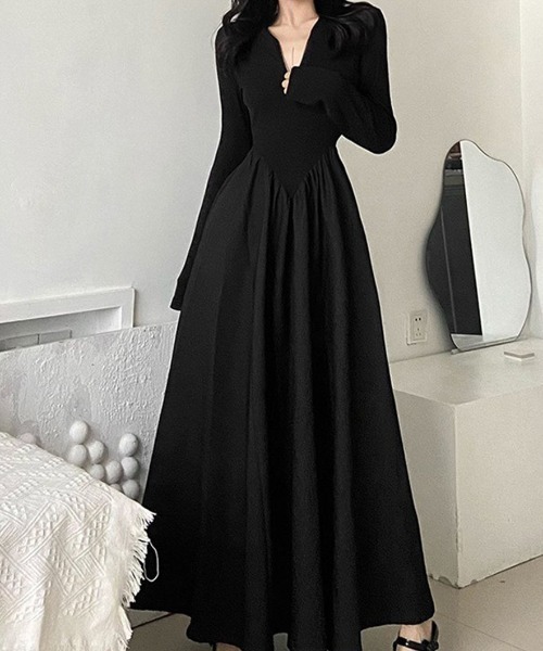 deux amour ワンピース ハーフジップフレアスカートドッキングワンピ