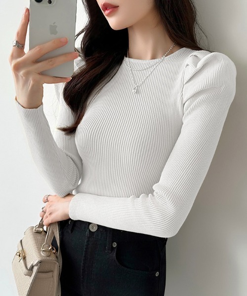 COCOMOMO ニット セーター 品よく大人綺麗めに パフショルダーニット