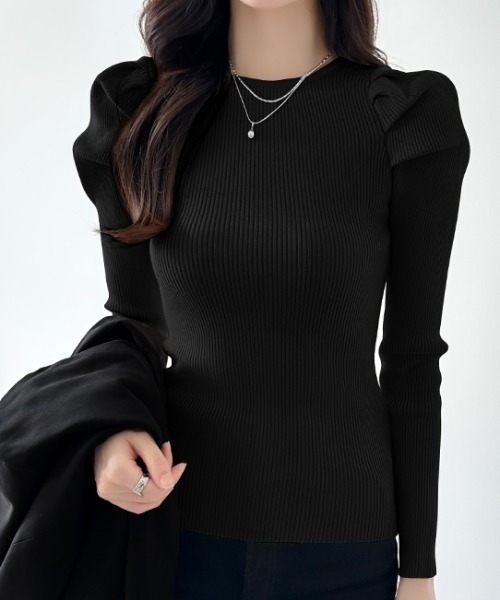 コムコム 肩襟ニット コムコム COMME des GARÇONS ブラックニット