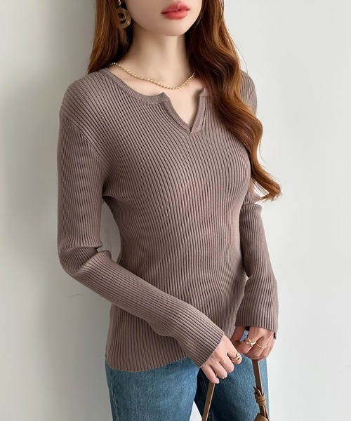 三*浦様 美品　Create Clair デザインキーネックニット　良質 COCOMOMO ニット セーター 鎖骨美人魅せ キーネックニット リブニット