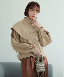極美品 ラシュモン ミリタリーブルゾン ワイドスリーブ ベージュカーキ 日本製 LADYMADE（レディメイド） ブルゾン アウター タックボリューム