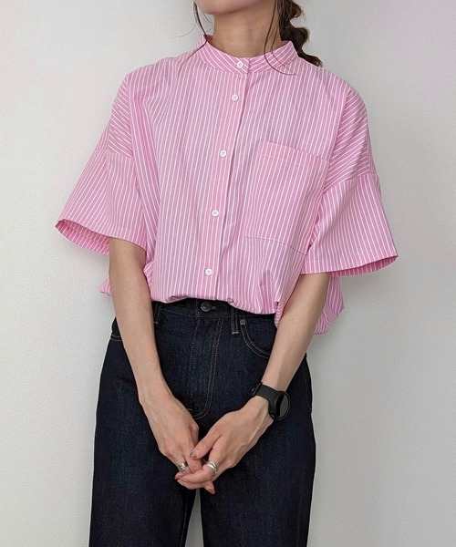 ブラウス シャツ ストライプ 半袖 ポップオーバー レディース MINERTE ブラウス シャツ 「MINERTE」layered stripe shirt