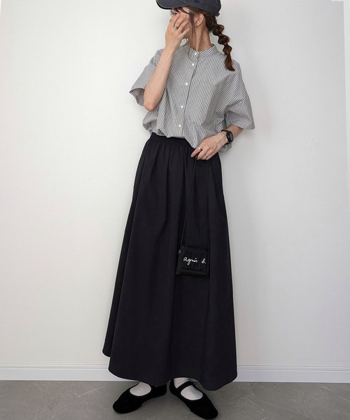 美品UNOF ウノフ　ふじあみ　バンドカラーシャツ ノーカラーシャツ　ブラック 70/2 ブロード バンドカラー リラックスレギュラー シャツ