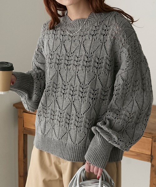 BONLECILL（ボンルシール） ニット セーター ハートレース風クロシェ