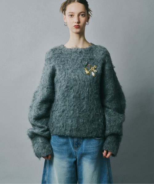 musubore ニット セーター lose sleeve brushed shaggy NT