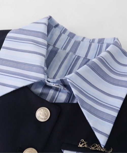 LA POMME petit セットアップ プレッピーストライプステッチジャケット