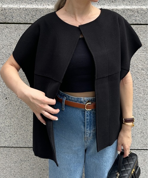 ベスト ジレ ノーカラーニットモッサベスト レディース StyleSea ベスト ジレ ノーカラーニットモッサベスト レディース