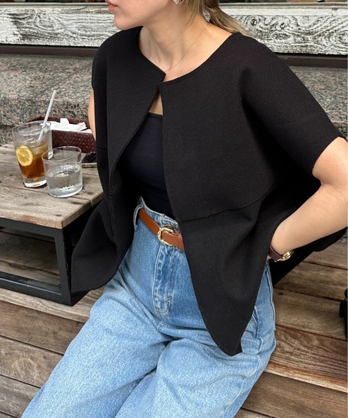 ベスト ジレ ノーカラーニットモッサベスト レディース StyleSea ベスト ジレ ノーカラーニットモッサベスト レディース