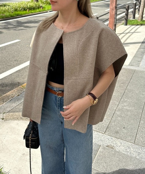 ベスト ジレ ノーカラーニットモッサベスト レディース StyleSea ベスト ジレ ノーカラーニットモッサベスト レディース