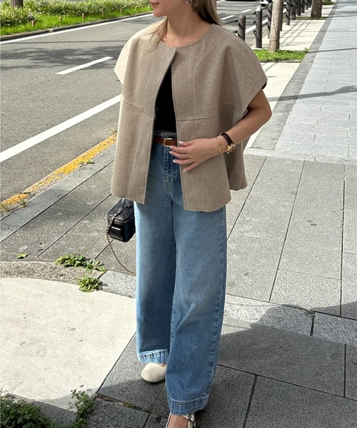 ベスト ジレ ノーカラーニットモッサベスト レディース StyleSea ベスト ジレ ノーカラーニットモッサベスト レディース