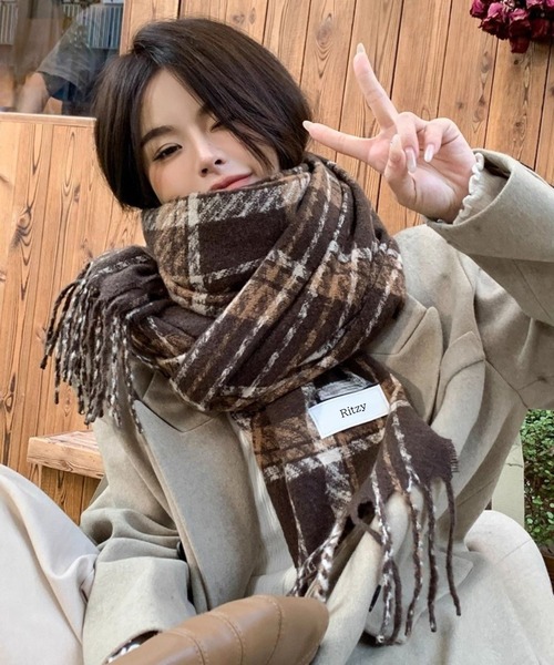 マフラー ストール チェック柄 ボリュームマフラー レディース