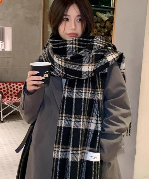 マフラー ストール チェック柄 ボリュームマフラー レディース