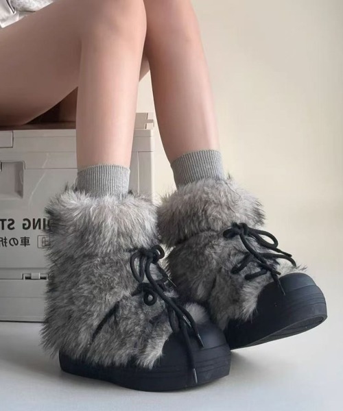 AsRiRe ブーツ フワフワ厚底ボアブーツ レディース : ZOZOTOWN Yahoo