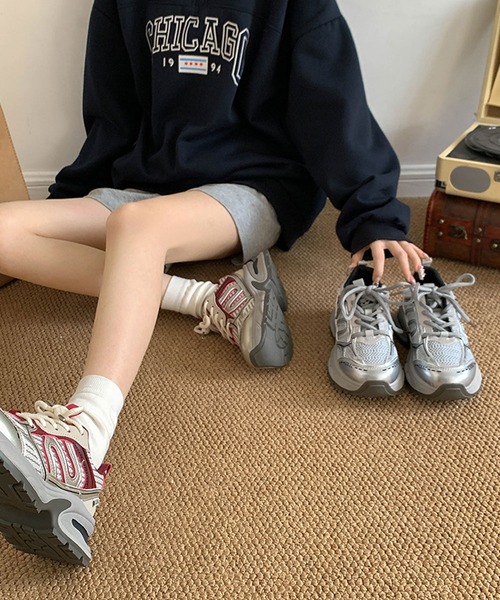 MICALLE MICALLEシルバー ネイビー メッシュ スニーカー 23.5 MEMECLE スニーカー 「 / メメクル 」シルバーメッシュ 厚底