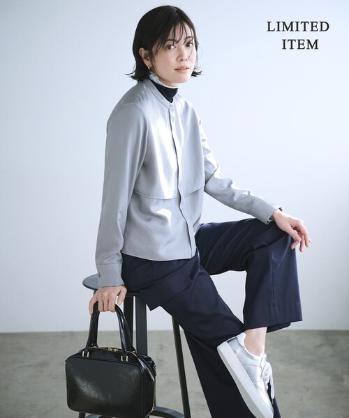 ブラウス シャツ 「WEB限定・洗える」シルキーツイル  クロップドシャツ レディース WEB限定・洗える】 シルキーツイル クロップドシャツ / ICB