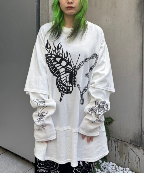 tシャツ FIRE BUTTERFLY LAYERED トップス レディース メンズ