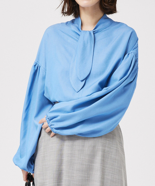 ブラウス シャツ ボウタイデニムシャツ/春服/オフィス レディース