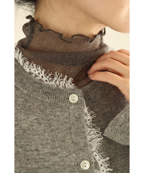 再入荷10月29日 首元から流れるアシンメトリーレースカーディガン cawaii w60966ps S~L対応 秋 冬 暖かい ぬくい 伸縮 グレー 日常使い 大人可愛い 短丈 スッキリ丈 ウール 羽織り ニット素材 レディース ファッション 大人 ママ ミセス 30代 40代 50代 cawaii カーディガン 首元から流れるアシンメトリーレースカーディガン