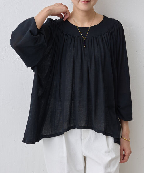 tシャツ シアーギャザーカットソー レディース