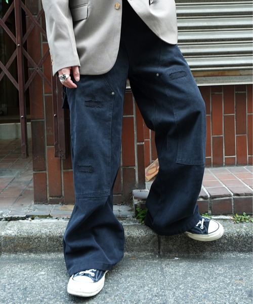 【2025年新作】 Noen カーゴパンツ ダメージダブルニーペインターパンツ メンズ パンツ