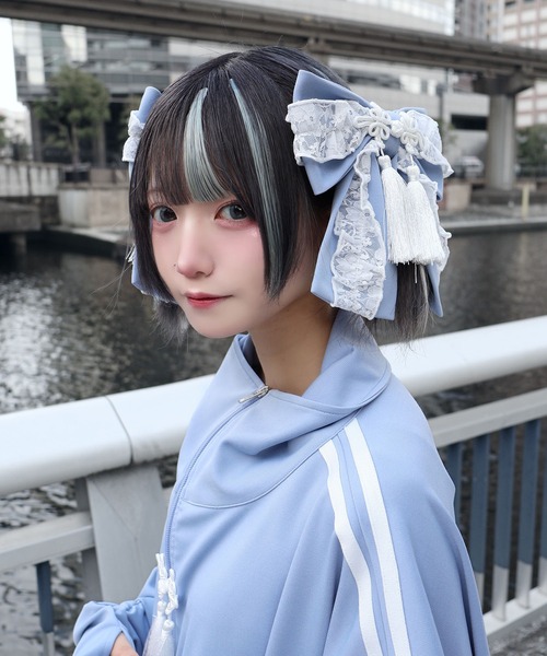 レースリボンオーバニー レースアップリボン柄オーバーニーソックス(オフシロ×ピンク