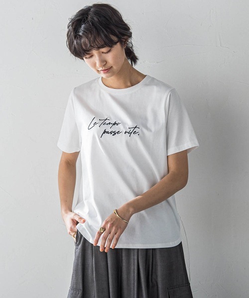 tシャツ ハンドメッセージ刺繍ロゴTシャツ「洗濯機で洗える」 レディース