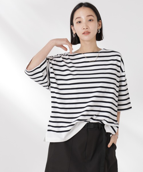 tシャツ パネルボーダーワイドトップス レディース | NANO universe | 18