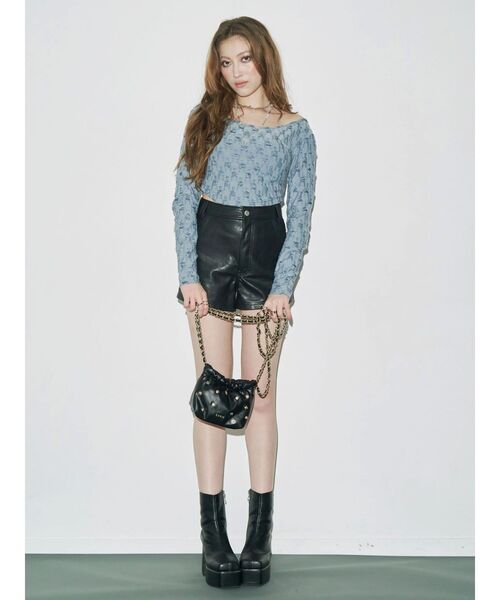 EVRIS   エナメルスタッズショルダーBAG EVRIS バイカラーエナメルスタッズショルダーBAG ターコイズ -靴