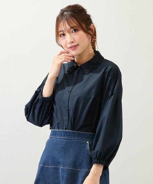 大きいサイズ Rose Tiara Vネックワイドシルエット ブラウス 紺 50 