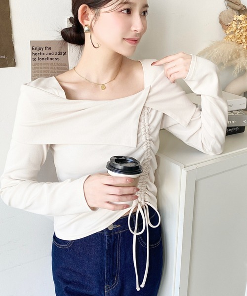 トップス ma moment+ tシャツ アシメカラードロスト長袖リブカットソートップス