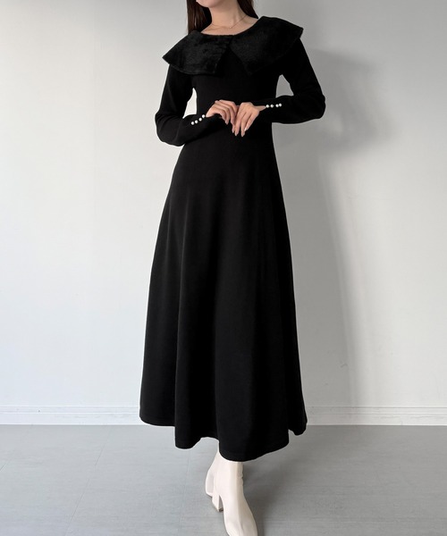 mipiarl ワンピース クラシカルカラーフレアニットワンピース