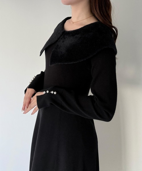 mipiarl ワンピース クラシカルカラーフレアニットワンピース